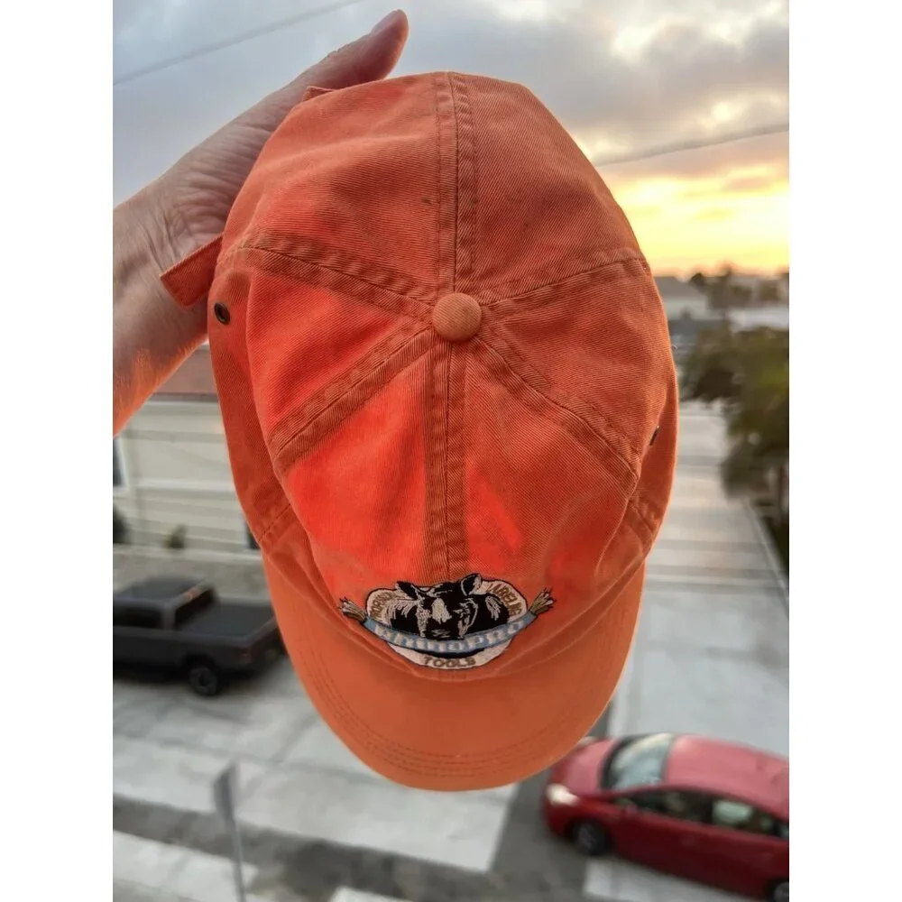Vintage 80s Anvil RhinoPro tools orange embroidered adjustable cap thrashed